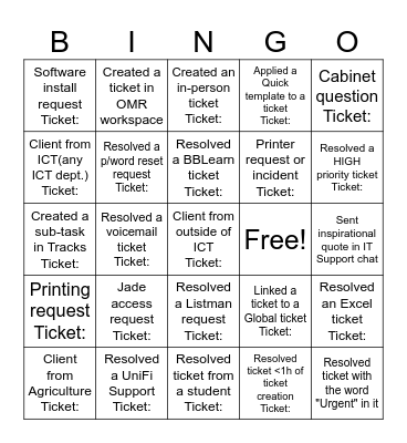 Customer Service Week BINGO Card