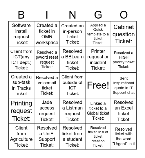 Customer Service Week BINGO Card