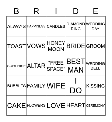 BRIANNA'S BRIDAL SHOWER Bingo Card