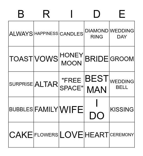 BRIANNA'S BRIDAL SHOWER Bingo Card