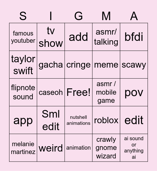 shorts Bingo Card