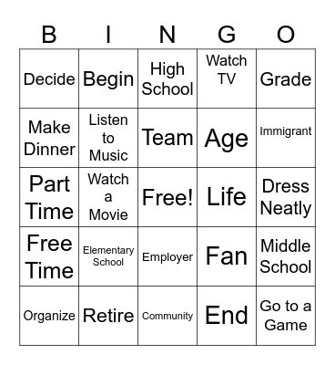 Lesson 3 VocabularyP Bingo Card