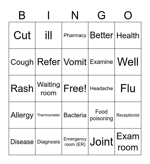 ESL Healthcare Bingo Card