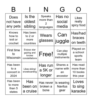 Ice Breaker Bingo! Bingo Card