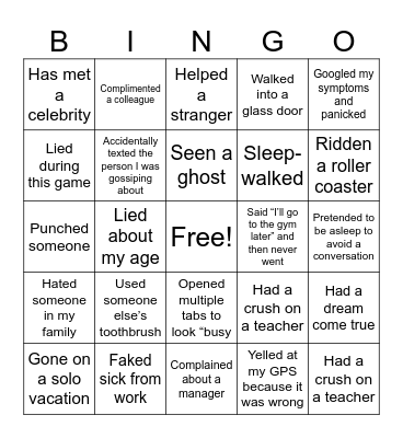 Never Have I Ever Bingo Card