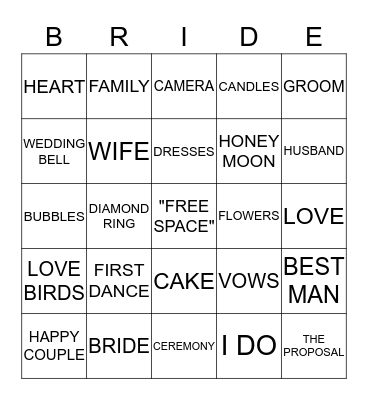 BRIANNA'S BRIDAL SHOWER Bingo Card