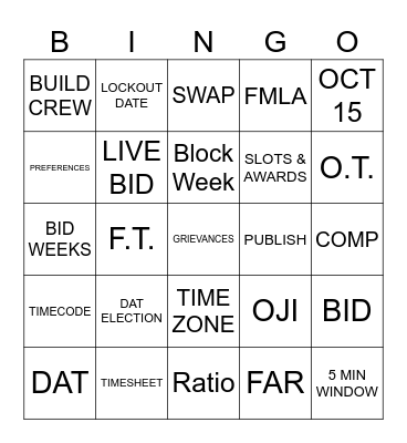 Tech Ops Bingo Card