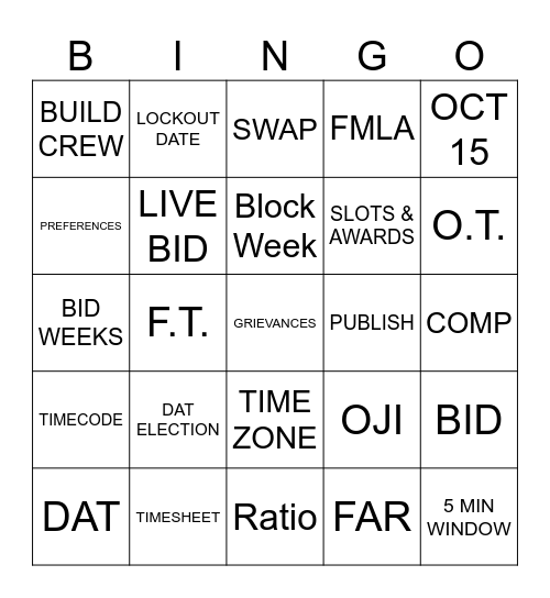 Tech Ops Bingo Card