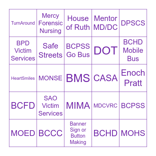 DVAM Kickoff Event 2024 Bingo Card