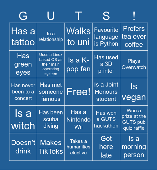 GUTS Bingo 2024 Bingo Card