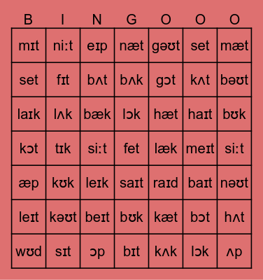 AM learning English Bingo Card