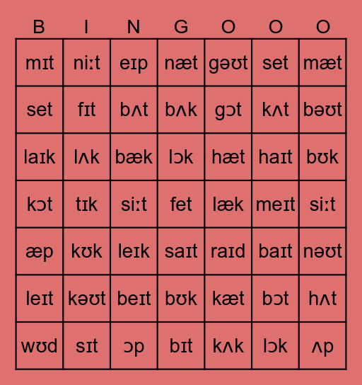 AM learning English Bingo Card