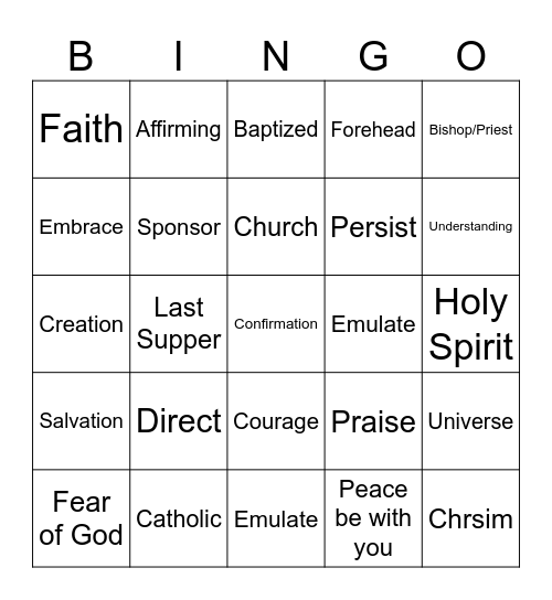 Cool Confirmation Bingo Card