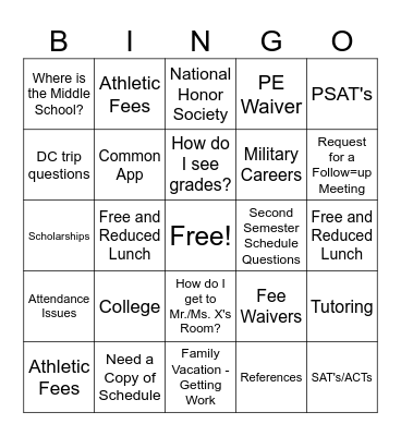 Open House Bingo Card