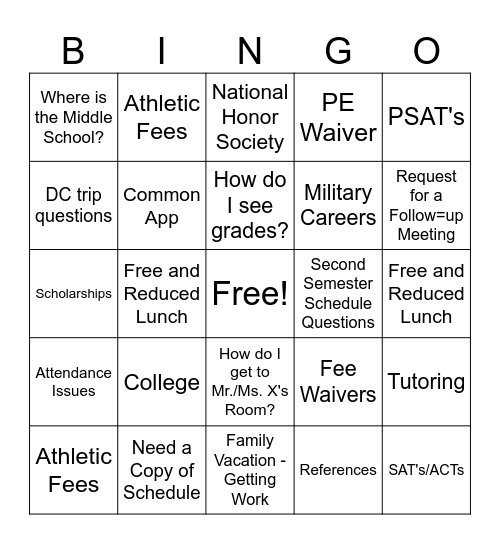 Open House Bingo Card