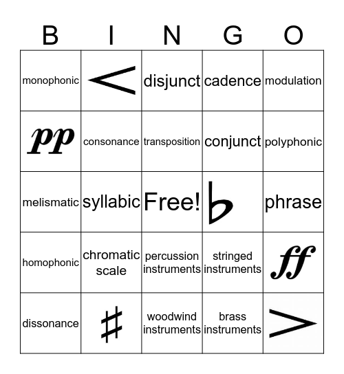 MU188 Unit 1 Bingo Card