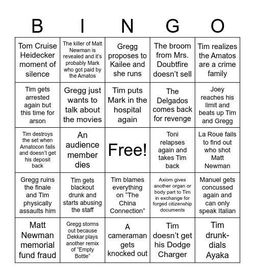 On Cinema Amatocon/Oscar Special BINGO! Bingo Card