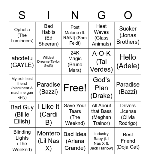 SpOoKY SINGO Bingo Card