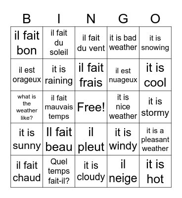LE TEMPS Bingo Card
