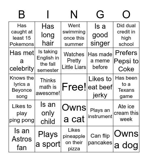 Dolphin Camp Bingo Card