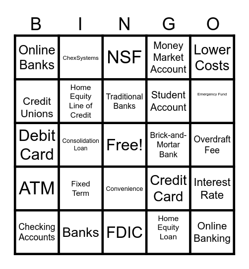 Banking Basics Bingo Card