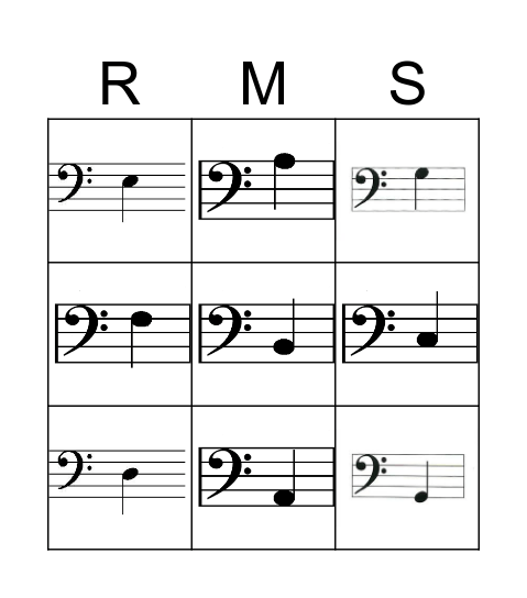 Bass Clef Bingo Card