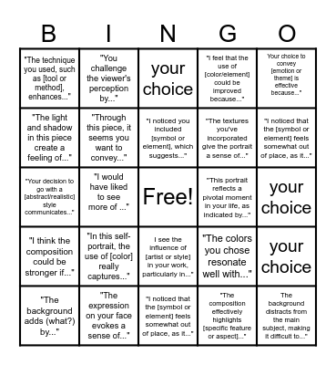 Art Critique Bingo Card