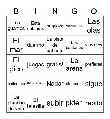 Español 2- Vocabulario y el presente Bingo Card