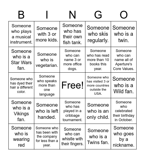 Aperture Coworker BINGO Card