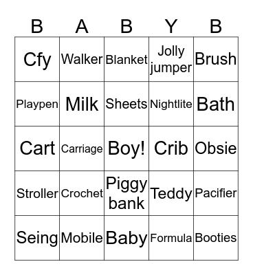 KAtrina's baby shower Bingo Card