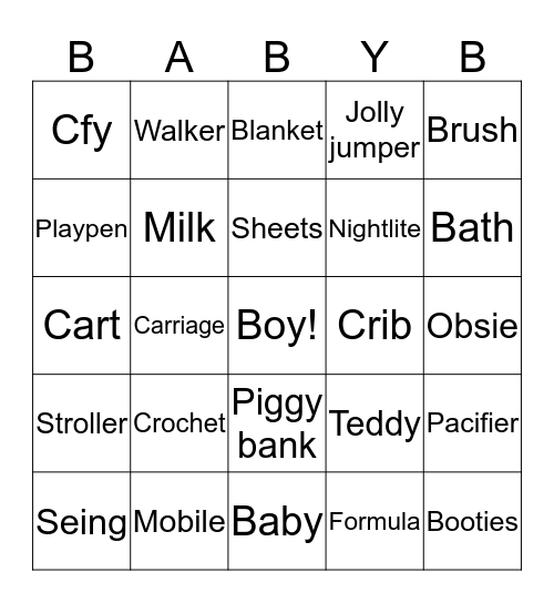 KAtrina's baby shower Bingo Card