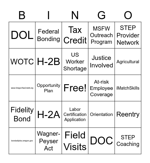 Meet the Programs BINGO Card