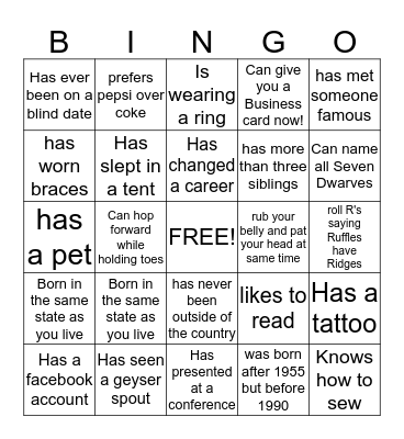 Tidewater Bingo Icebreaker Bingo Card