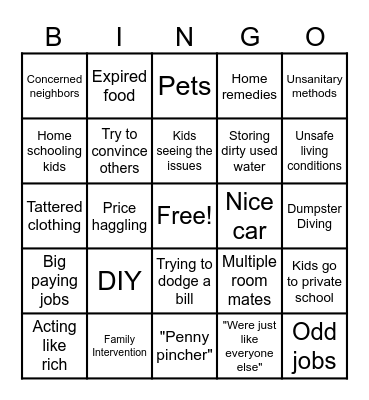 Worlds Cheapest Cheapskates Bingo Card