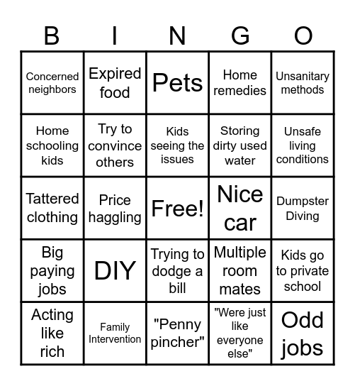 Worlds Cheapest Cheapskates Bingo Card