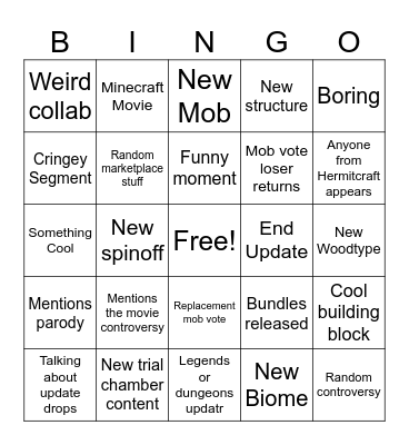 Minecraft live bingo Card
