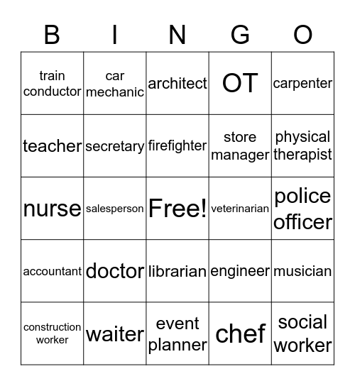 Occupations Bingo! Bingo Card