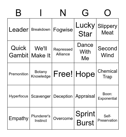 Chaos Shuffle Bingo Card