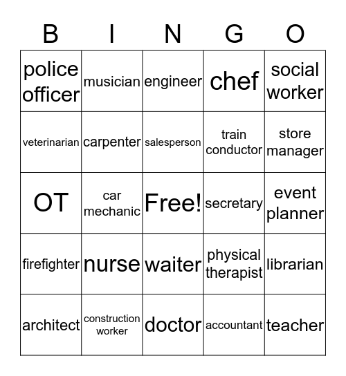 Occupations Bingo! Bingo Card