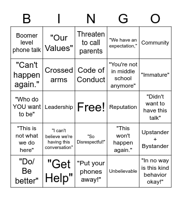 "Serious Talk" Bingo Card