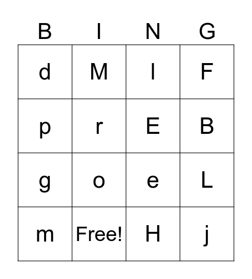 Kindergarten Bingo Card