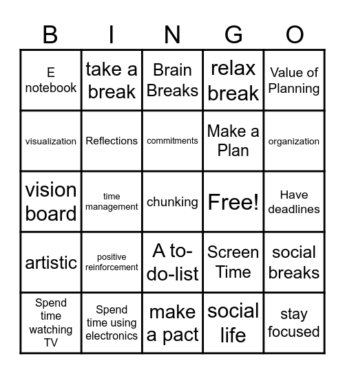 Time Management Bingo Card