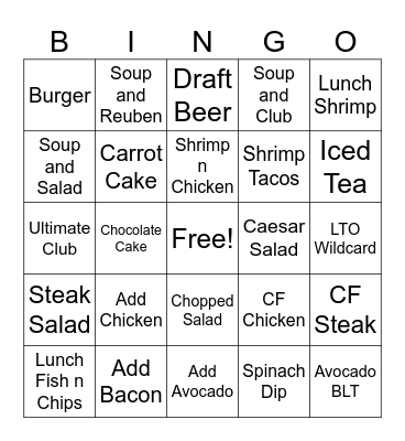 Citizens Lunch Bingo Card