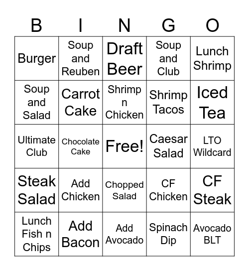 Citizens Lunch Bingo Card