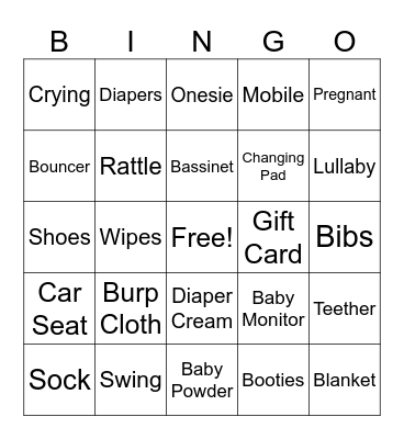Baby Shower Bingo Card