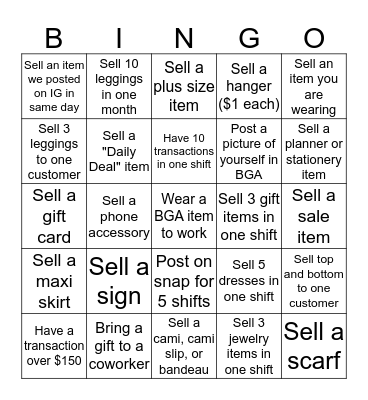 August BGA BINGO Card