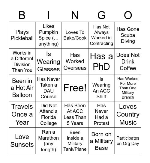 Fun Facts Bingo Card