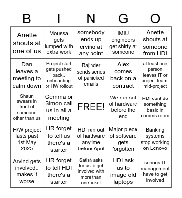 HDI Migration Bingo Card
