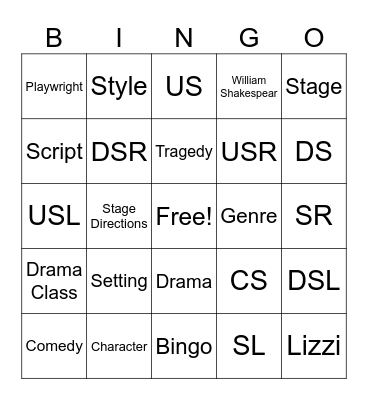 Drama Class Bingo Card