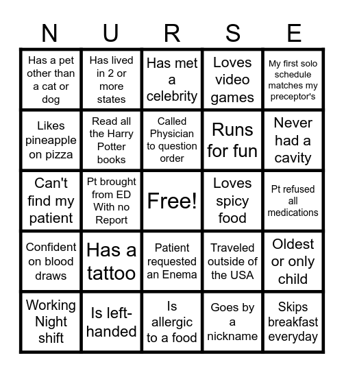 Nurse Residency Program Bingo Card